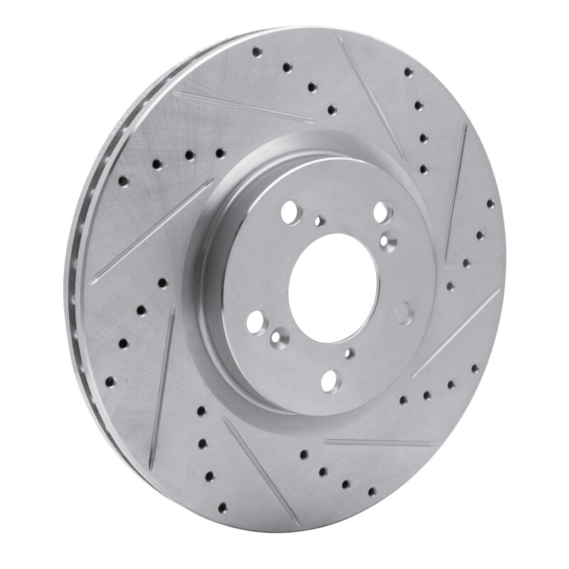Acura ZDX Brake Rotor (1) - Front Right - R1 Concepts - Drilled & Slotted - Silver - `07-`20